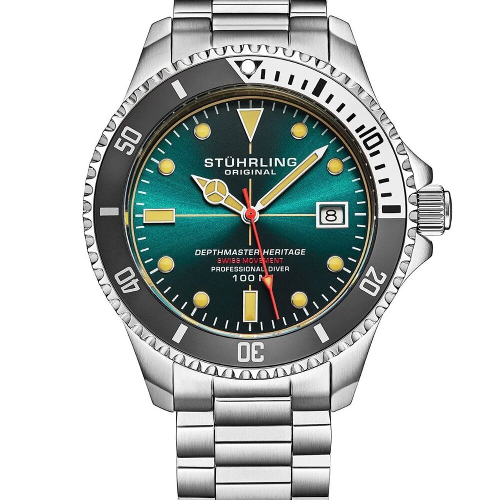 Stuhrling 4Stuhrling 4058 Depthmaster Heritage Diver Date Date Mens Watch